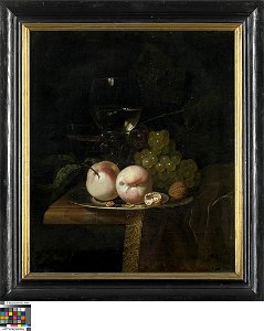 Stilleven met fruit en een wijnglas