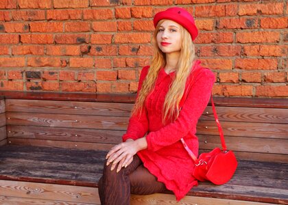 Girl in the hat red hat view photo