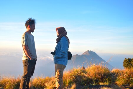 Hiking romantic mountain