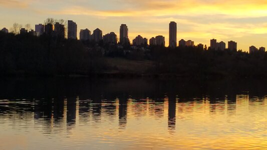 Dawn reflection skyline photo