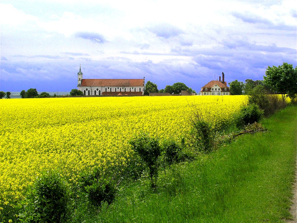 Monastery church of Elchingen. In the foreground you can see the battlefield where Napoleon defeated the Austrians in 1805.