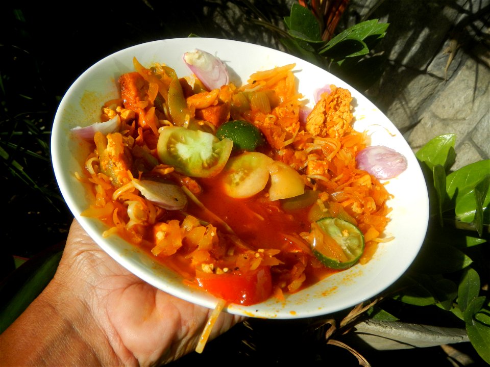 Sautéed sponge gourd and carica papaya with Jiangnan style noodle and annatto Ginisang Papaya  List of Philippine dishes  Sautéing  Sau Tao Sau Tao Jiangnan Style Noodles (Original Flavour) & XO s