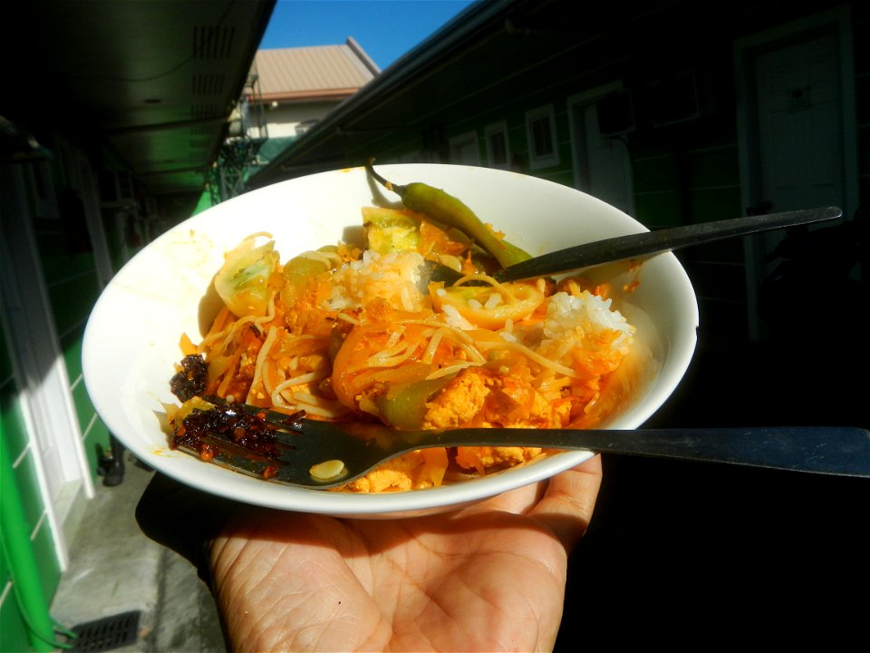 Sautéed sponge gourd and carica papaya with Jiangnan style noodle and annatto Ginisang Papaya  List of Philippine dishes  Sautéing  Sau Tao Sau Tao Jiangnan Style Noodles (Original Flavour) & XO s