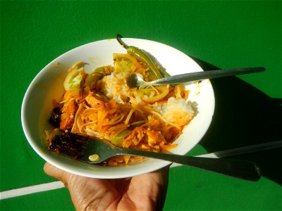 Sautéed sponge gourd and carica papaya with Jiangnan style noodle and annatto Ginisang Papaya  List of Philippine dishes  Sautéing  Sau Tao Sau Tao Jiangnan Style Noodles (Original Flavour) & XO s