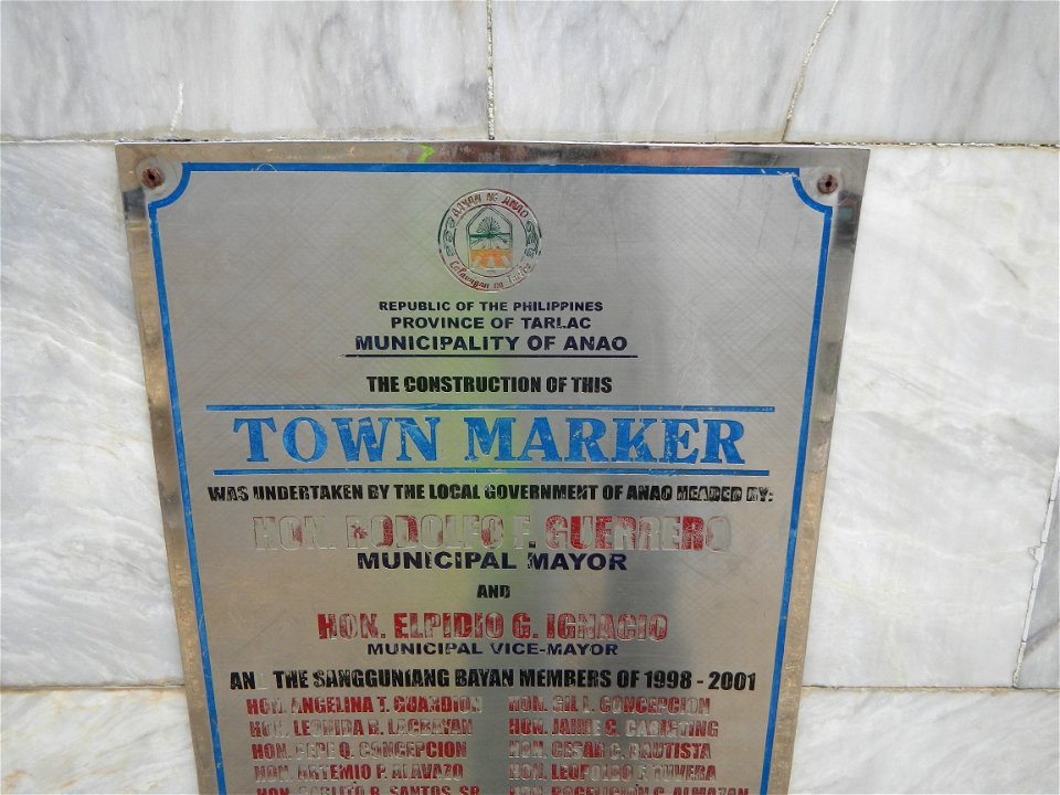 Anao, Tarlac Town Marker and Municipal Plaza, (in Barangay Poblacion, Anao, Tarlac, Tarlac Province, Cananga odorata ylang-ylang is Tagalog word ilang, meaning "wilderness", Capital of the Philippines
