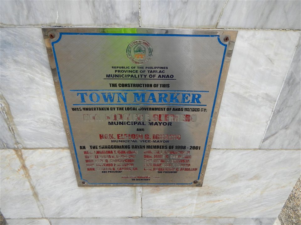 Anao, Tarlac Town Marker and Municipal Plaza, (in Barangay Poblacion, Anao, Tarlac, Tarlac Province, Cananga odorata ylang-ylang is Tagalog word ilang, meaning "wilderness", Capital of the Philippines