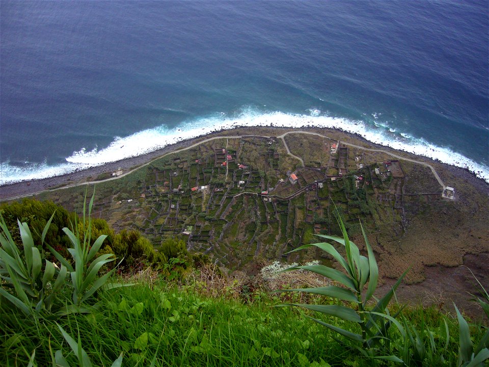 Lower station of the cableway by Achadas da Cruz - Madeira. Surrounding fields are known as Fajã da Quebrada Nova