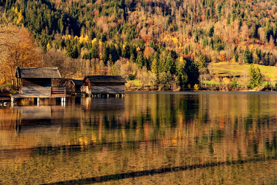 Alpine boat house landscape photo