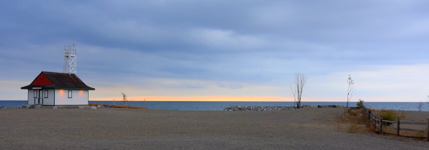 Beach panorama lifeguard station photo