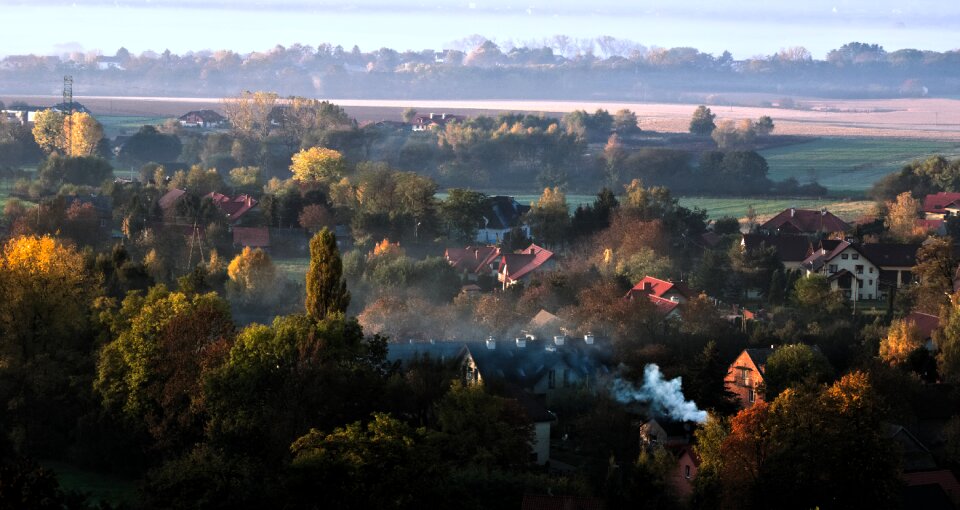 Burning smoke morning fog