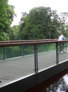 Świebodzka footbridge in Wrocław, Poland.The pavement made from African "red iron wood" (Lophira alata)