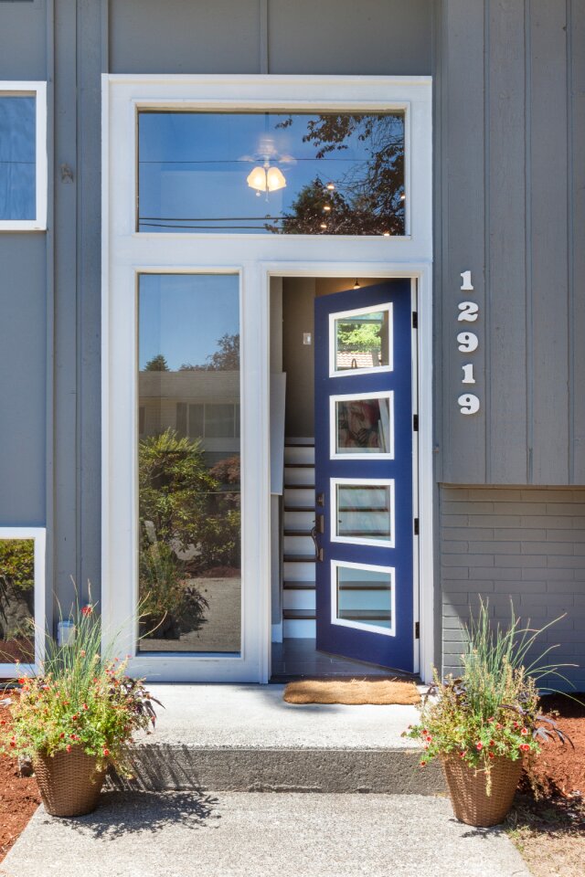 Modern mid century blue door