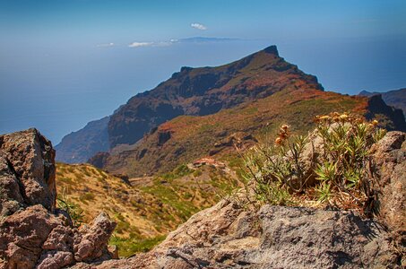 Volcanic landscape volcanic rock sky photo