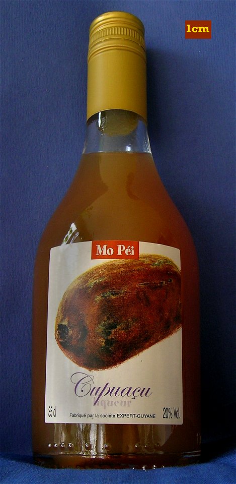 bottle of "copoaçu" or "cupuassu" liqueur, made from Theobroma grandiflorum
(Amazonian cacao-tree)