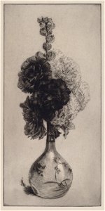 Hollyhocks in a Long-Necked Vase photo
