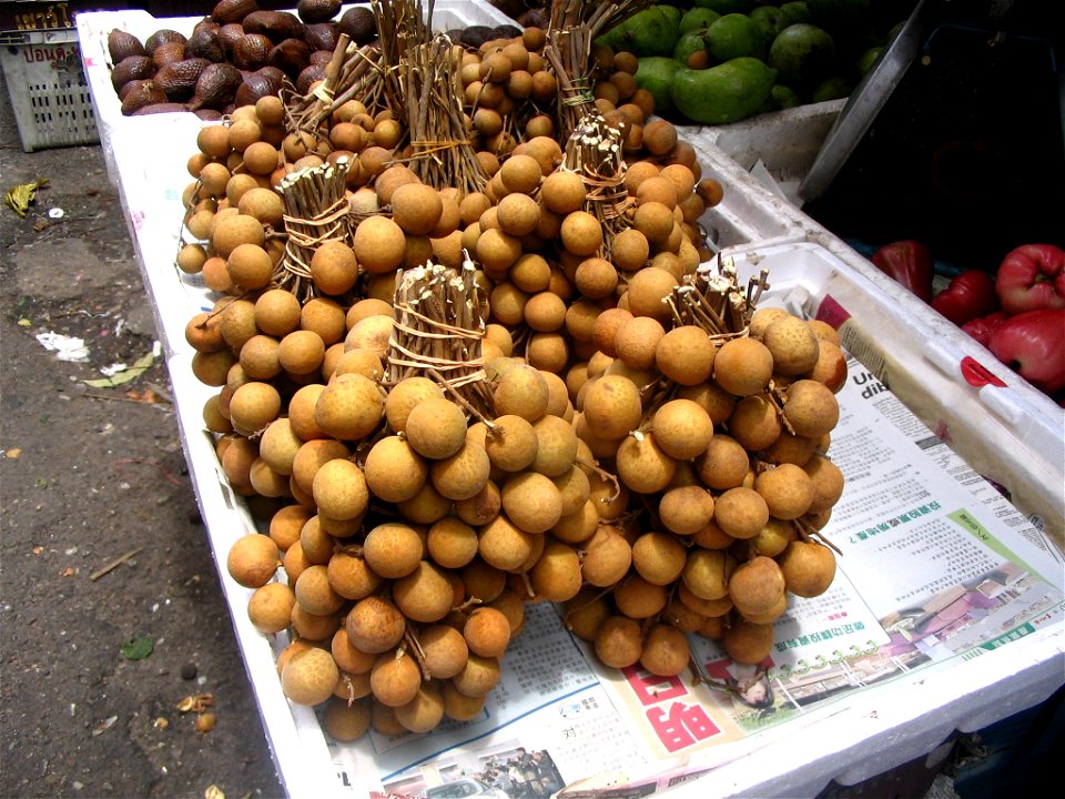 Grappe de longans Dimocarpus longan au marché de Chow Kit, Kuala Lumpur - Malaisie