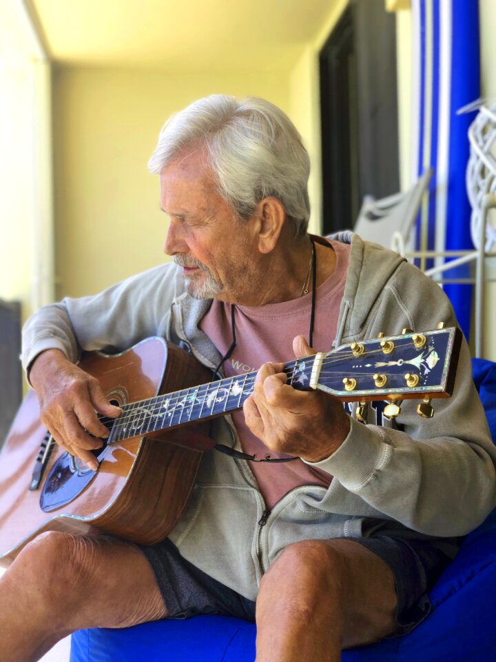 Older adult guitar man people