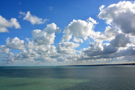 Cloudy blue sky white clouds blue water