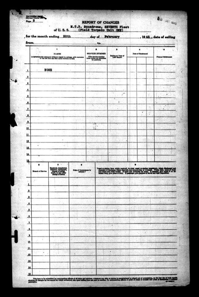 Commander, Motor Torpedo Boat Squadron, Philippine Sea Frontier, Field Torpedo Unit #1, 9/1/44-10/26/45