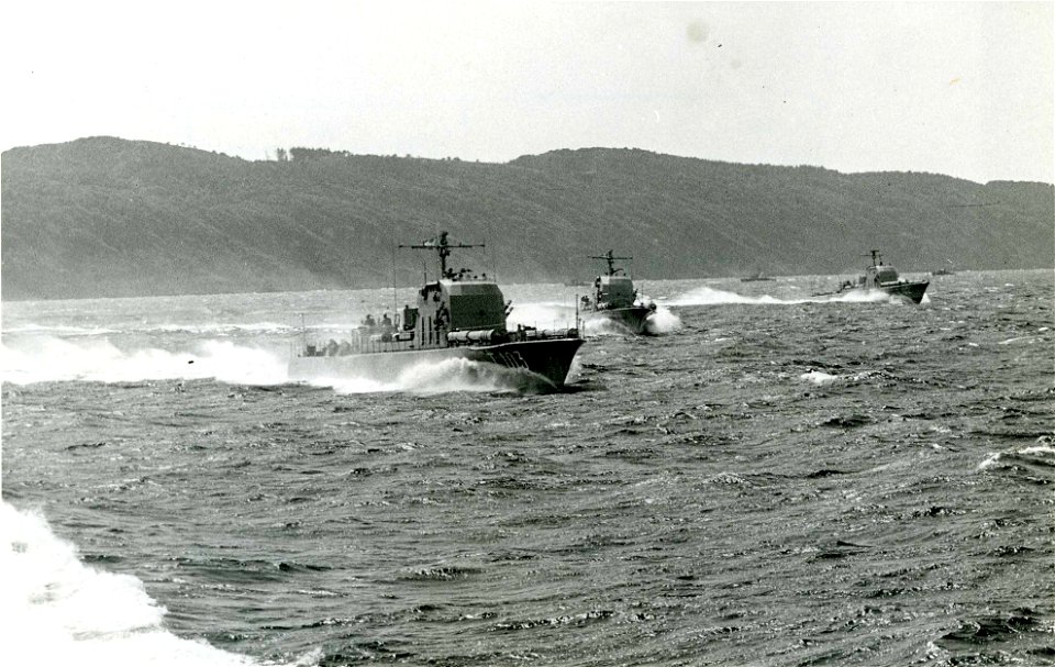 Torpedo boats HMS Plejad (T102), HMS Polaris (T103), and HMS Pollux (T104) of the Swedish Navy. The eleven Plejad-class torpedo boats were built built by Lürssen shipyards, Bremen, West Germany, betwe
