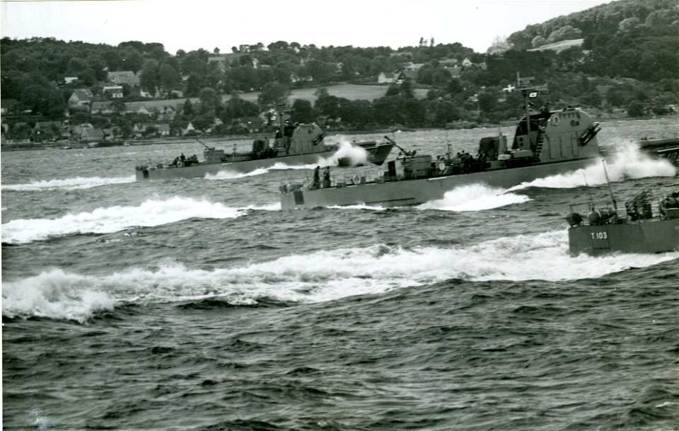 Torpedo boats HMS Plejad (T102), HMS Polaris (T103), and HMS Pollux (T104) of the Swedish Navy. The eleven Plejad-class torpedo boats were built built by Lürssen shipyards, Bremen, West Germany, betwe
