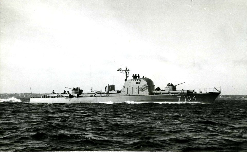 Torpedo boat HMS Pollux (T104). Pollux served with the Swedish Navy between 1954 and 1977, when she was decommissioned and sold to a private party. Pollux was built by Lürssen shipyards, Bremen, West 