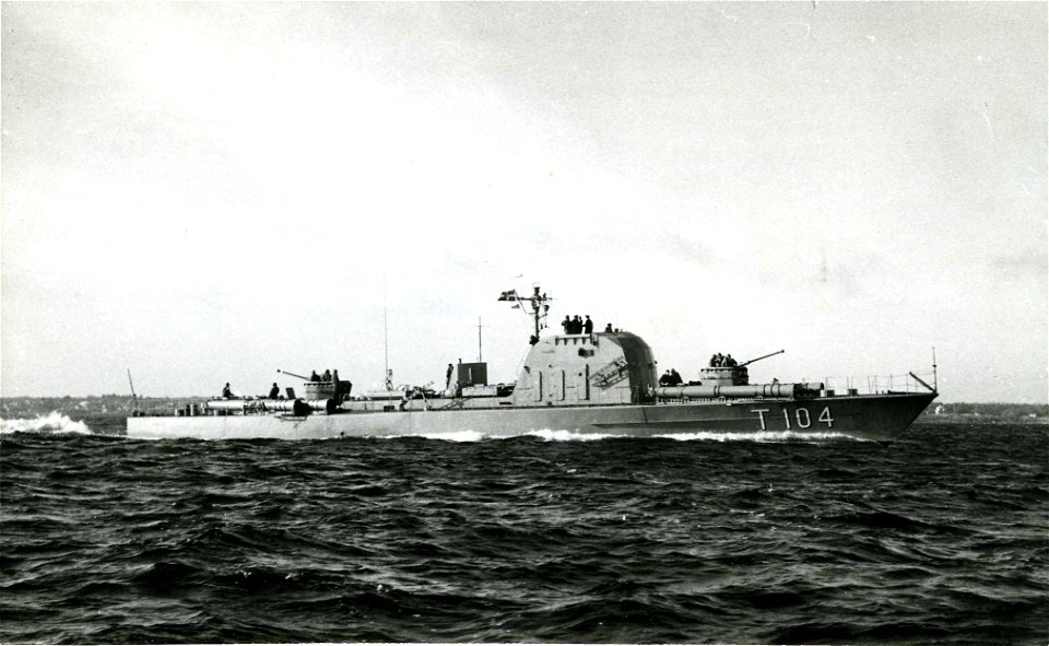 Torpedo boat HMS Pollux (T104). Pollux served with the Swedish Navy between 1954 and 1977, when she was decommissioned and sold to a private party. Pollux was built by Lürssen shipyards, Bremen, West photo