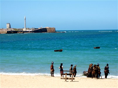 Alatriste filming in La Caleta beach, in Cádiz, Spain. photo