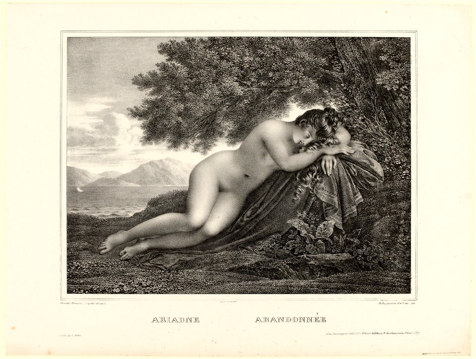 Jean-Baptiste Aubry-Lecomte, d'après Anne-Louis Girodet-Trioson (1767-1824). "Ariane abandonnée". Gravure. Paris, musée Carnavalet.