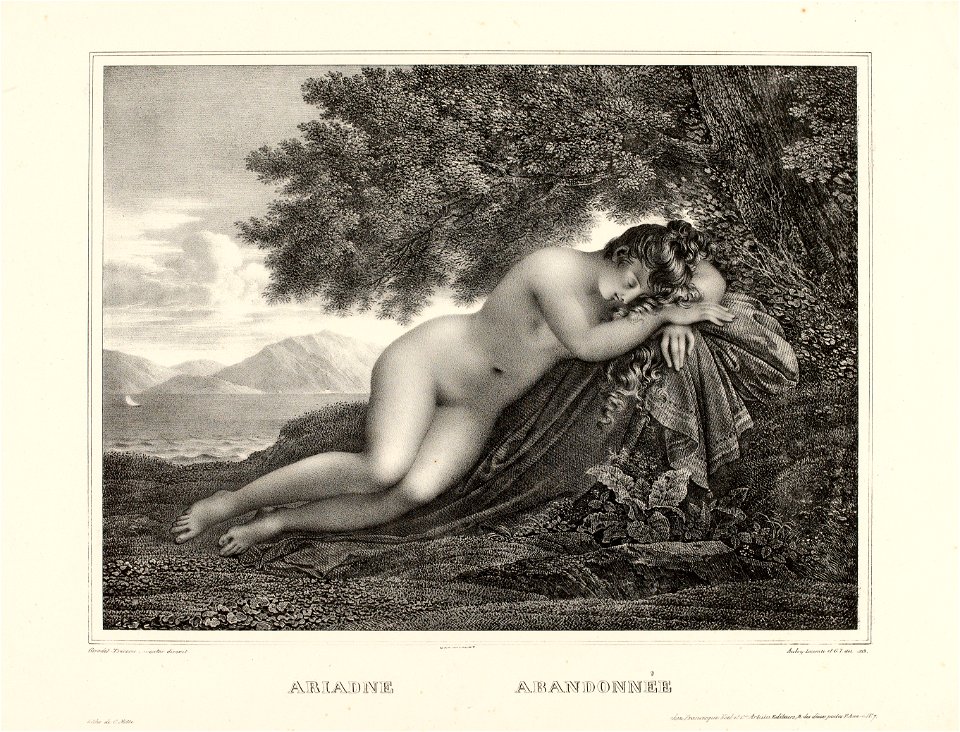 Jean-Baptiste Aubry-Lecomte, d'après Anne-Louis Girodet-Trioson (1767-1824). "Ariane abandonnée". Gravure. Paris, musée Carnavalet.