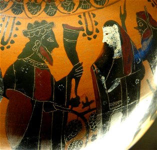 Dionysos and Ariadne. Detail of an Attic black-figure amphora, ca. 540 BC–530 BC. Français : Dionysos et Ariane. Détail d'une amphore attique à figures noires, v. 540–530 av. J.-C. photo
