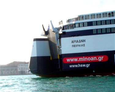 Ramp of Ferry Ariadne of Hellenic Seaways/Minoans Lines in Venice IMO Number: 9135262 MMSI Number: 240580000 Callsign: SVST Length: 196 m Beam: 27 m photo