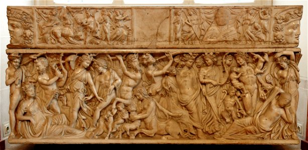 Ariadne and Dionysos. Front panel of a marble sarcophagus, early 3rd century AD.
Français :  Légende d'Ariane et Dionysos. Panneau d'un sarcophage de marbre du début du IIIe siècle ap. J.-C.