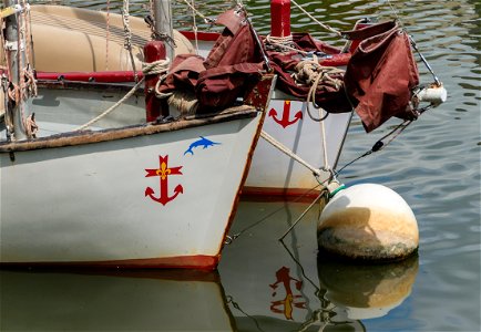 Buoy, bow of sailing boats of Sea-Scouts, La Rabine, Vannes, Morbihan, France. photo