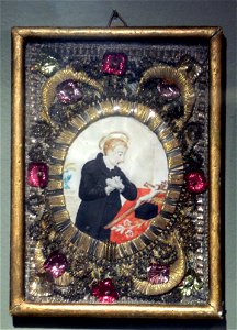 Weingarten, Museum für Klosterkultur

Hausenblasenbild „Ignatius von Loyola“, gefertigt aus der Schwimmblase eines Hausen (Huso huso), koloriert; Klosterarbeit, Süddeutschland um 1800