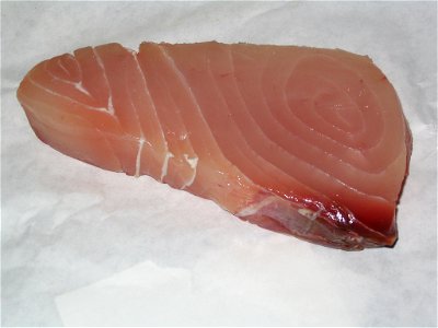A picture of a 8 ounce serving of Makaira nigricans (Atlantic Blue Marlin) meat that I took with my digital camera.