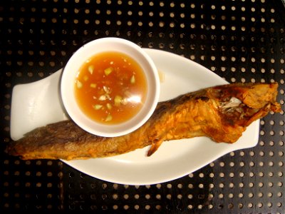Fried hito (catfish) with vinegar and kalamansi dip sauce. photo