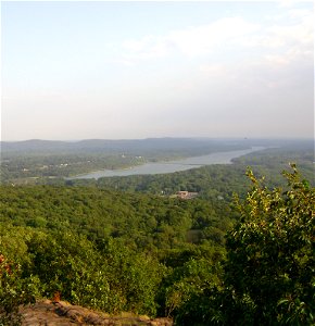 Lake DeForest, a reservoir located in Rockland County, New York, USA, is seen looking south from High Tor, a summit on the ridge of the northern Hudson River Palisades.