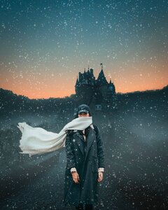 Castle dawn sky people