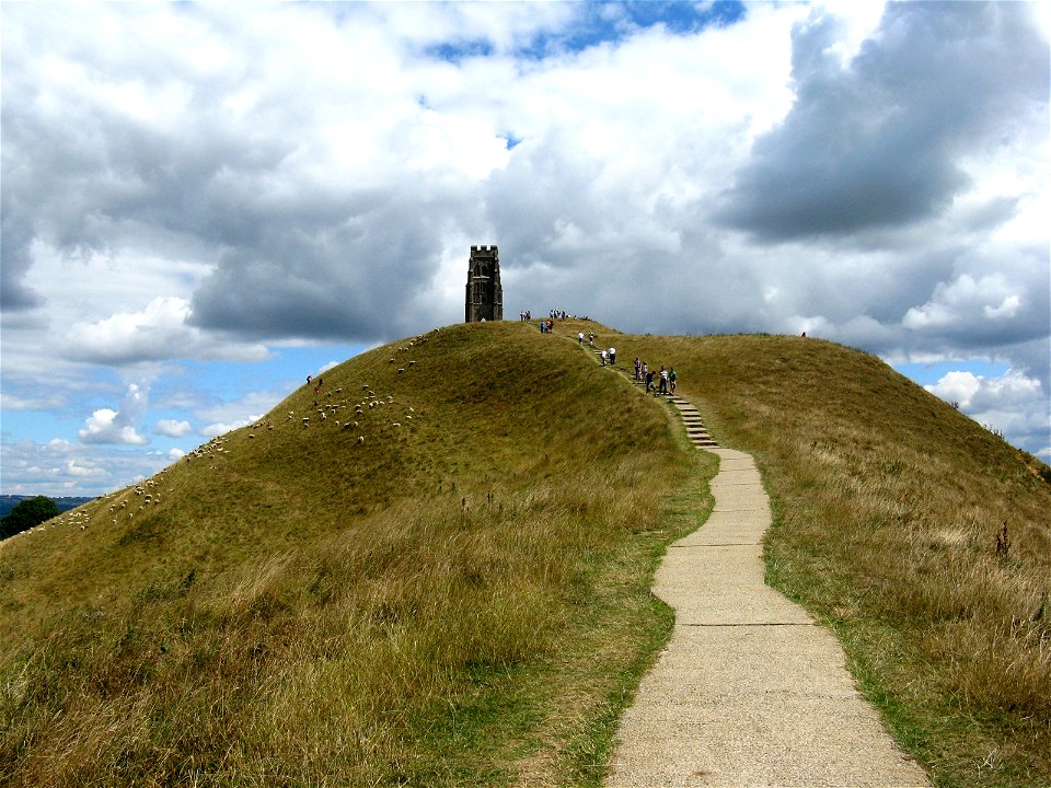 The final part of the walk up the 518 foot high Glastonbury Tor, Glastonbury, Somerset.