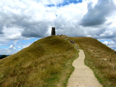 The final part of the walk up the 518 foot high Glastonbury Tor, Glastonbury, Somerset. photo