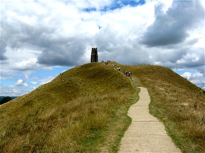The final part of the walk up the 518 foot high Glastonbury Tor, Glastonbury, Somerset.