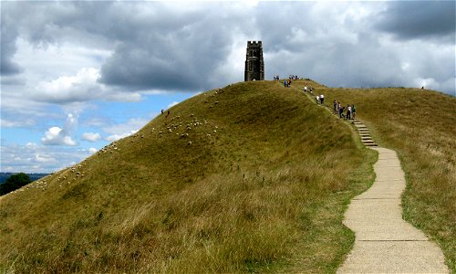 The final part of the walk up the 518-foot-high Glastonbury Tor, Glastonbury, Somerset