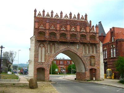 Das Kalensche Tor (nach der Stadt Neukalen benannt) in Malchin, Mecklenburg-Vorpommern. Stadtseite des verbliebenen Vortores.