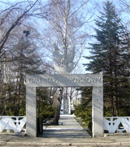 Gate of military cemetery in Bielsko-Biała, Poland.