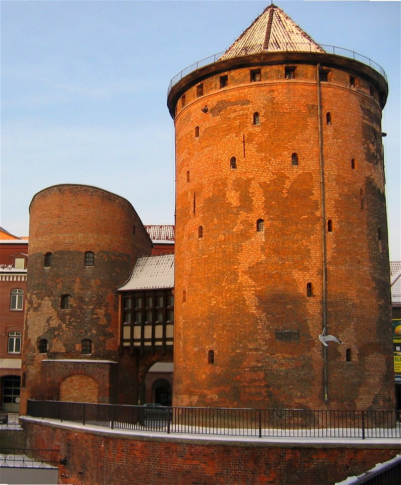 Historical city gate on Granary Island in Gdańsk, Poland.