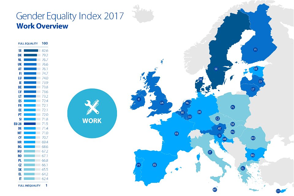 Map of Europe showing countries ranking for health domain of Gender Equality Index. The map is based on data available on eige.europa.eu/gender-equality-index/2015