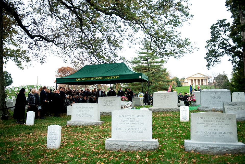 Mourners attend the graveside service for Maureen Fitzsimons Blair, also known as Maureen O’Hara, in Section 2 of Arlington National Cemetery, Nov. 9, 2015. She is being buried with her husband U.S. A