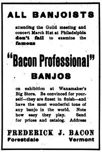 advertisement, Bacon Professional Banjos, Cadenza Magazine, March 1907, p. 56
