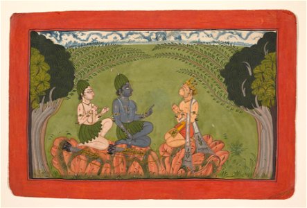 Hanuman before Rama and Lakshmana: Folio from the dispersed “Mankot" Ramayana series title QS:P1476,en:"Hanuman before Rama and Lakshmana: Folio from the dispersed “Mankot" Ramayana series " photo